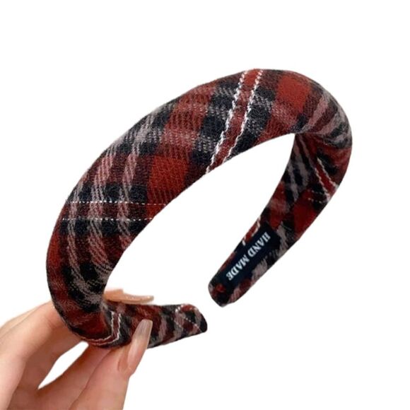 Wine Red Plaid Headband - Picture 3 of 3
